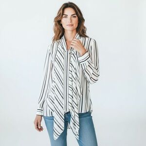 WHBM Stylish Striped Draped Blouse with High Low Hem